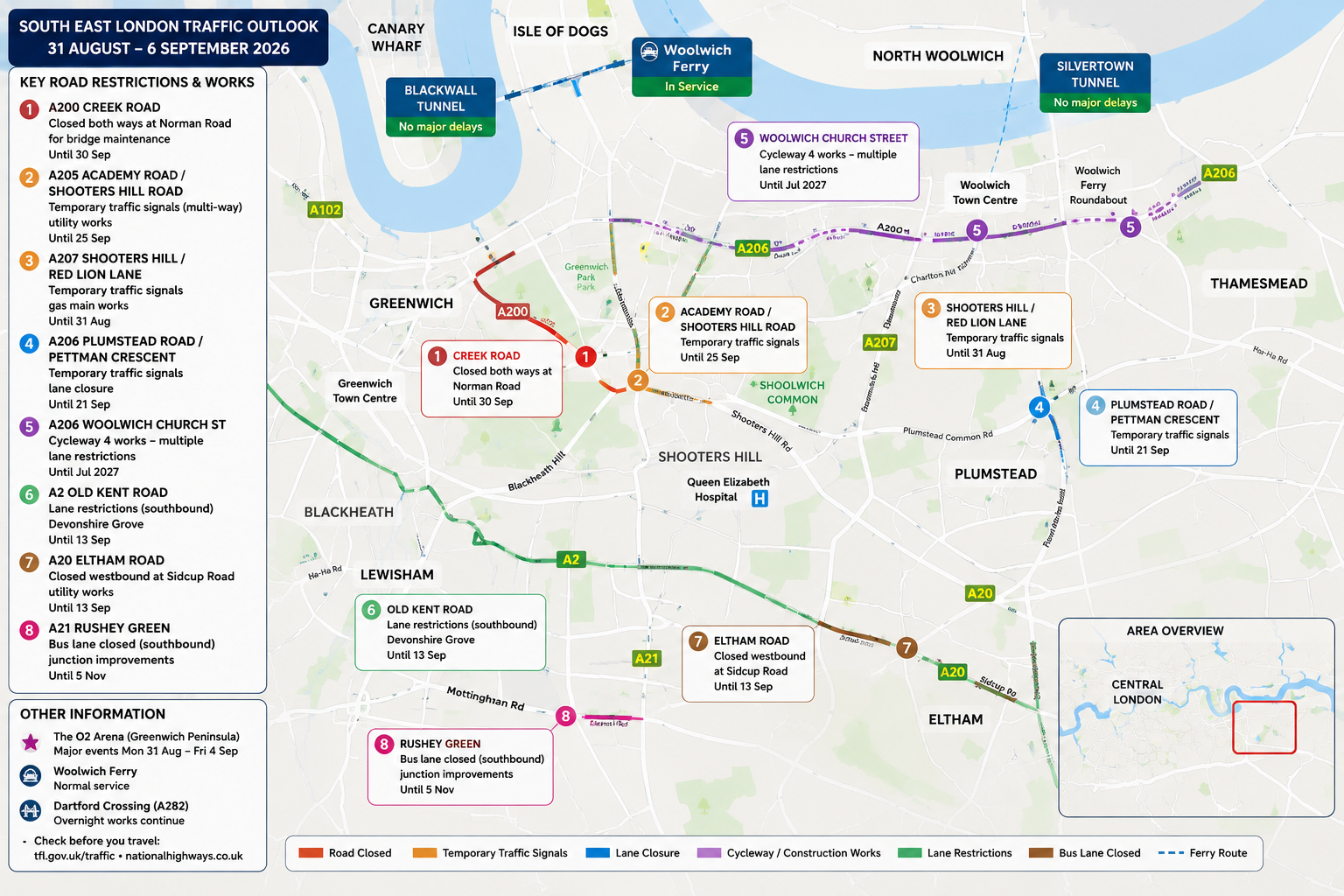 South East London Road Network Outlook | 31 August–6 September 2026